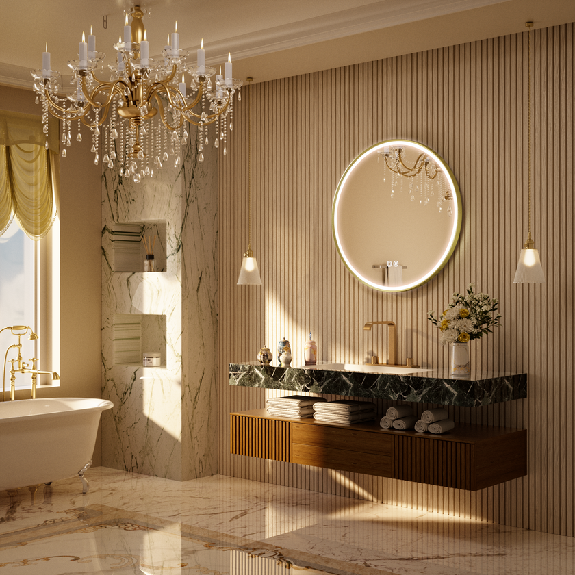LITEY Aluminum Framed Round LED Mirror with Edge LED Light