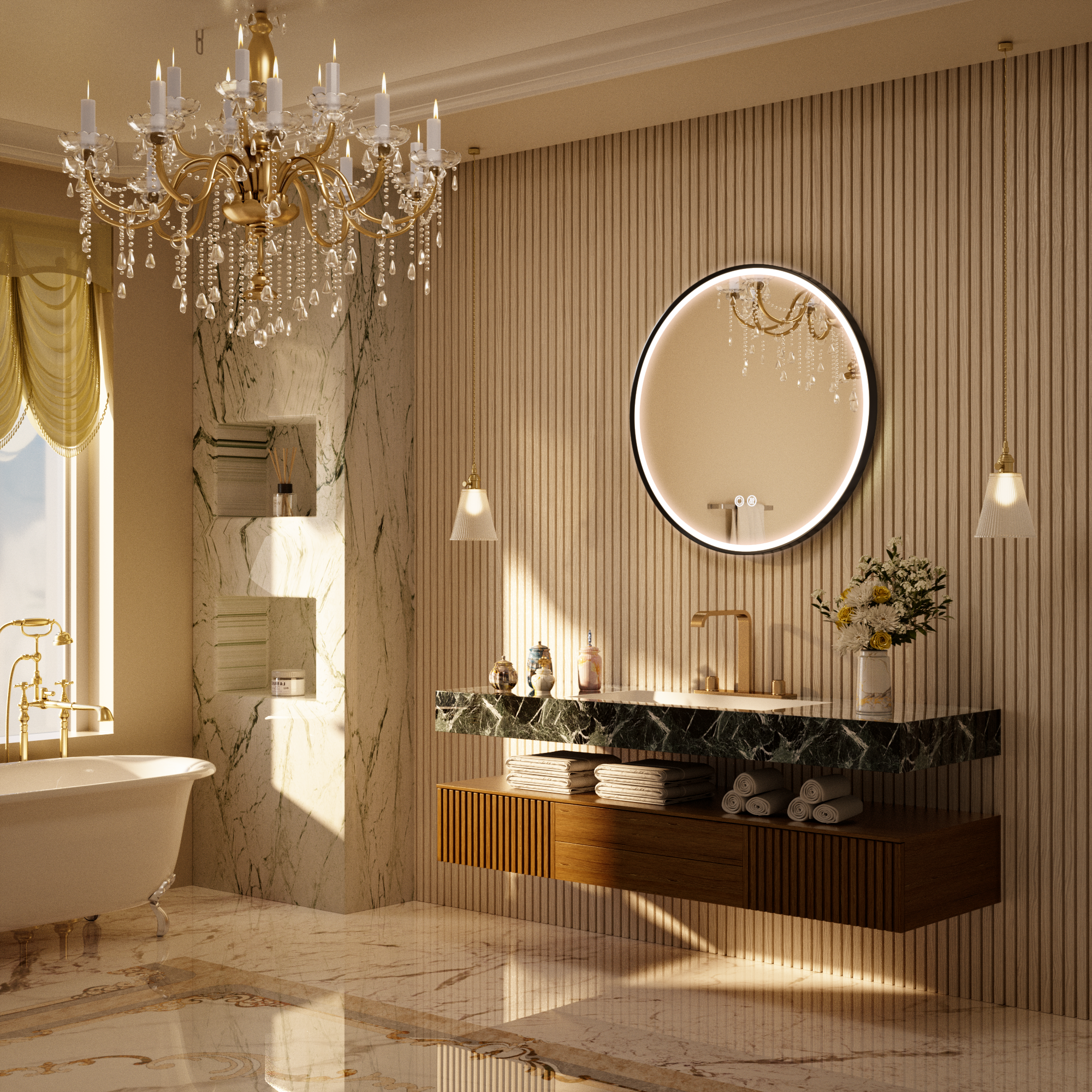 LITEY Aluminum Framed Round LED Mirror with Edge LED Light