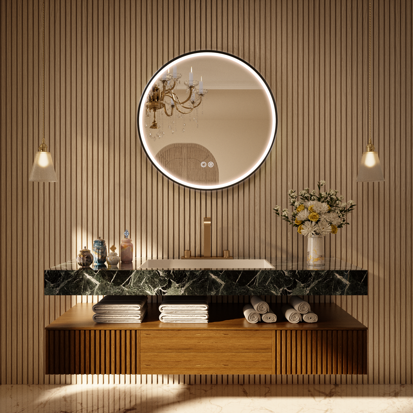 LITEY Aluminum Framed Round LED Mirror with Edge LED Light