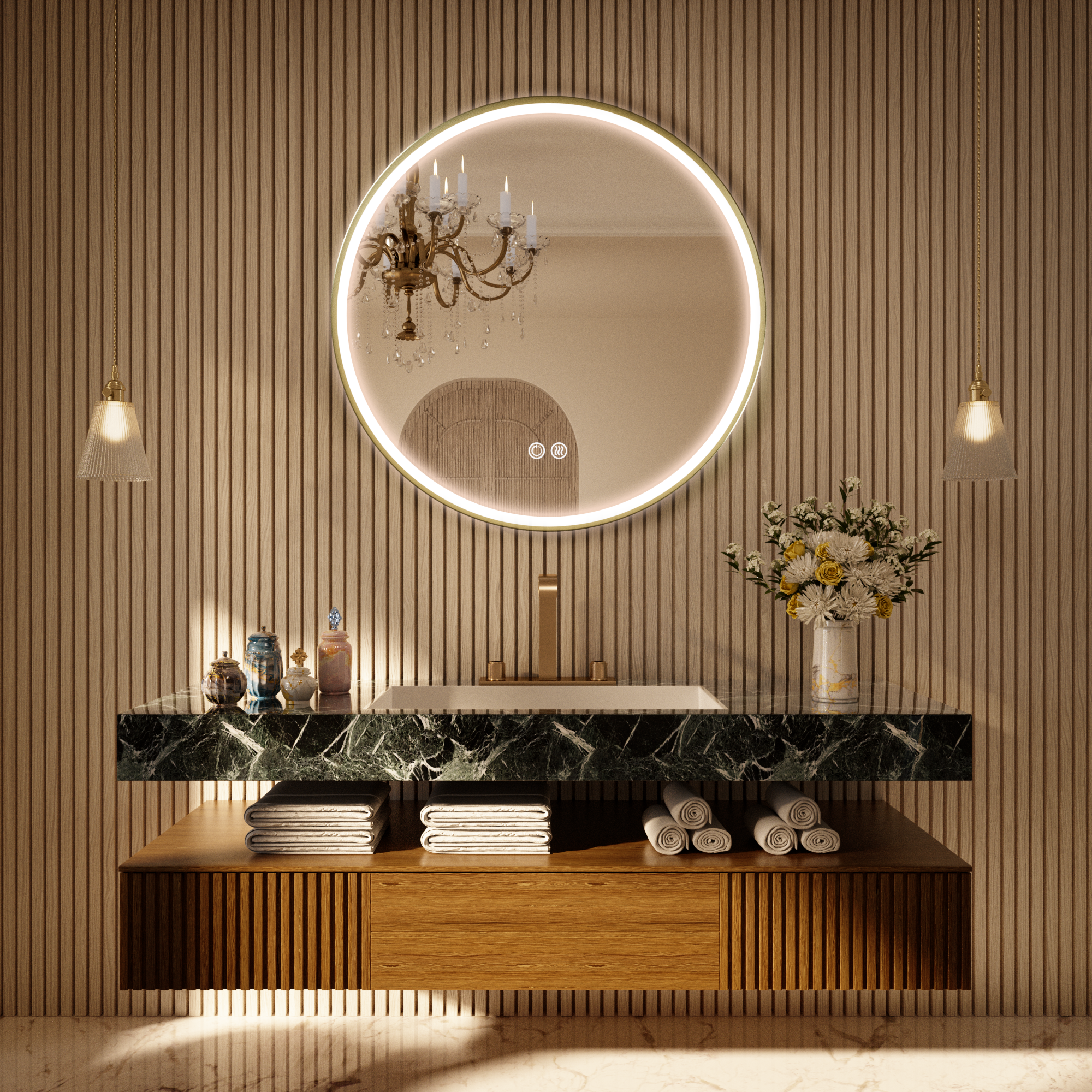 LITEY Aluminum Framed Round LED Mirror with Edge LED Light