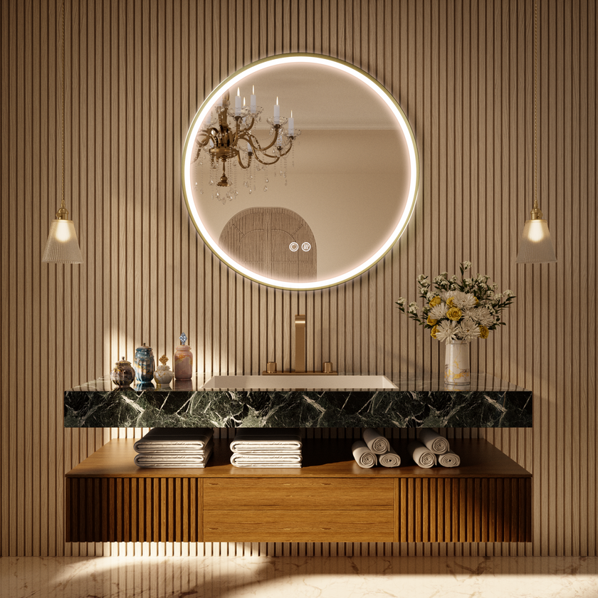 LITEY Aluminum Framed Round LED Mirror with Edge LED Light
