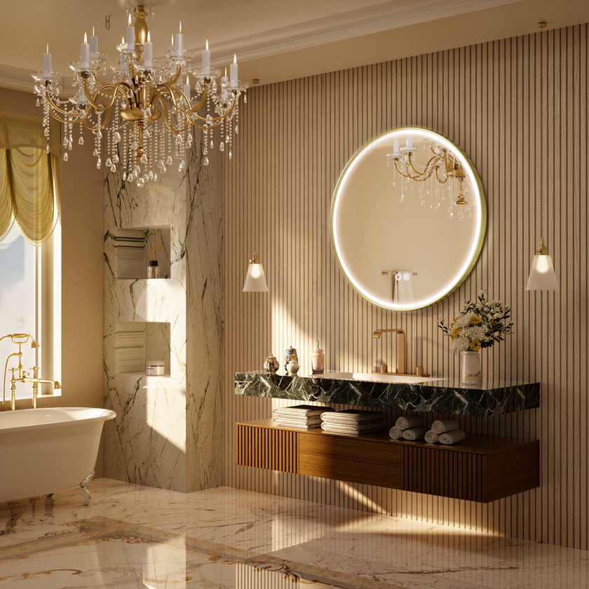 LITEY Aluminum Framed Round LED Mirror with Edge LED Light