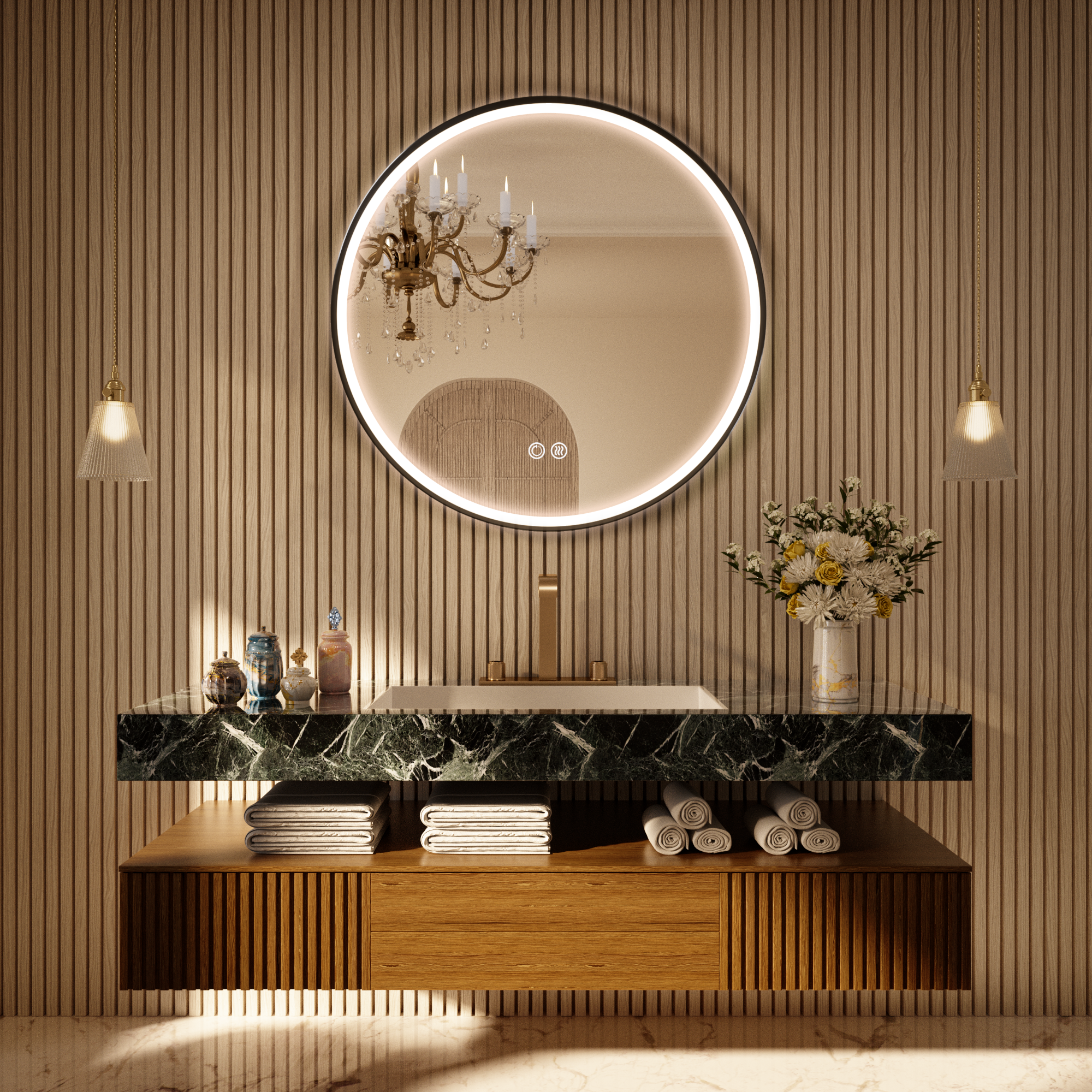 LITEY Aluminum Framed Round LED Mirror with Edge LED Light