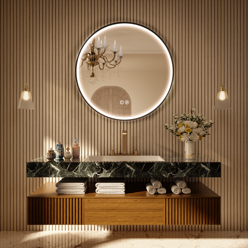 LITEY Aluminum Framed Round LED Mirror with Edge LED Light