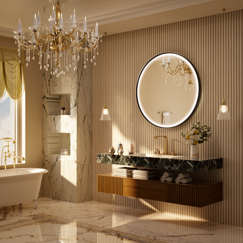 LITEY Aluminum Framed Round LED Mirror with Edge LED Light
