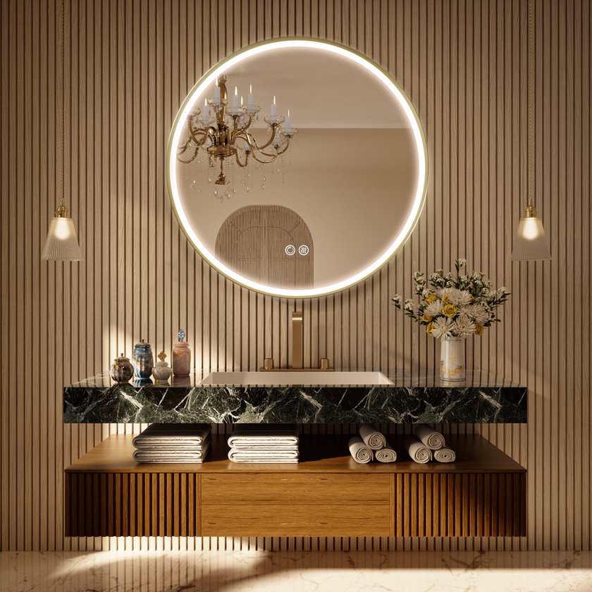 LITEY Aluminum Framed Round LED Mirror with Edge LED Light