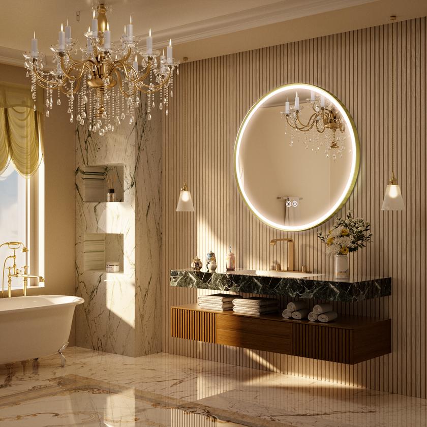 LITEY Aluminum Framed Round LED Mirror with Edge LED Light