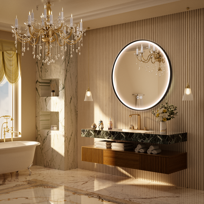 LITEY Aluminum Framed Round LED Mirror with Edge LED Light