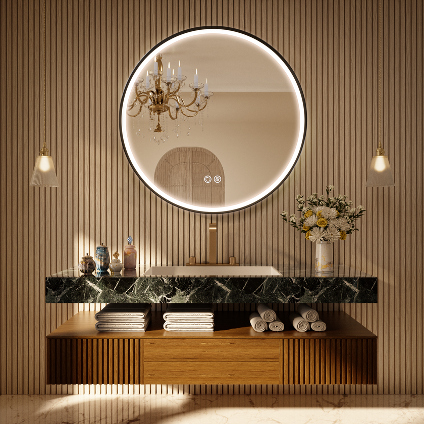 LITEY Aluminum Framed Round LED Mirror with Edge LED Light