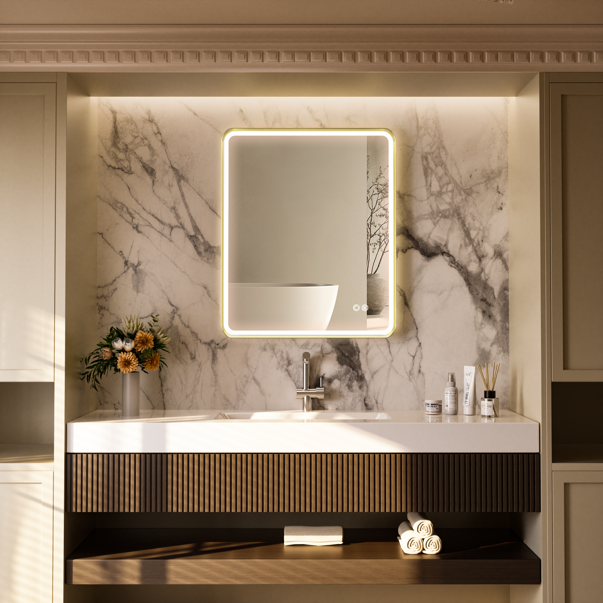 FLASHY Aluminum Framed Rounded LED Mirror with Front Light