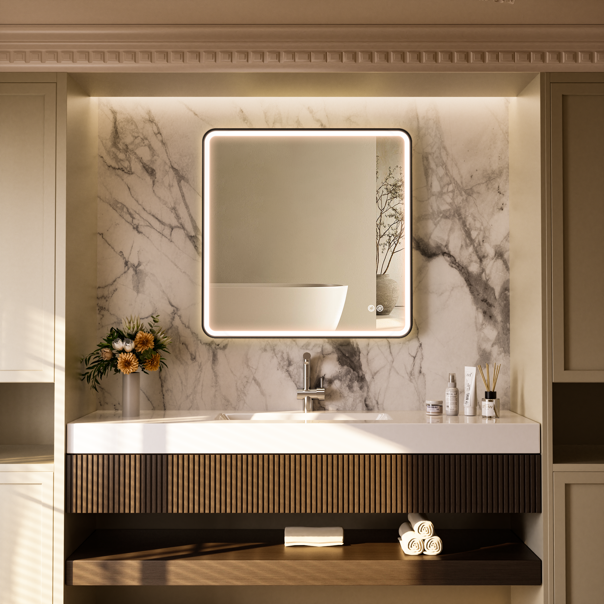 FLASHY Aluminum Framed Rounded LED Mirror with Front Light