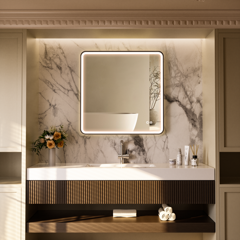 FLASHY Aluminum Framed Rounded LED Mirror with Front Light