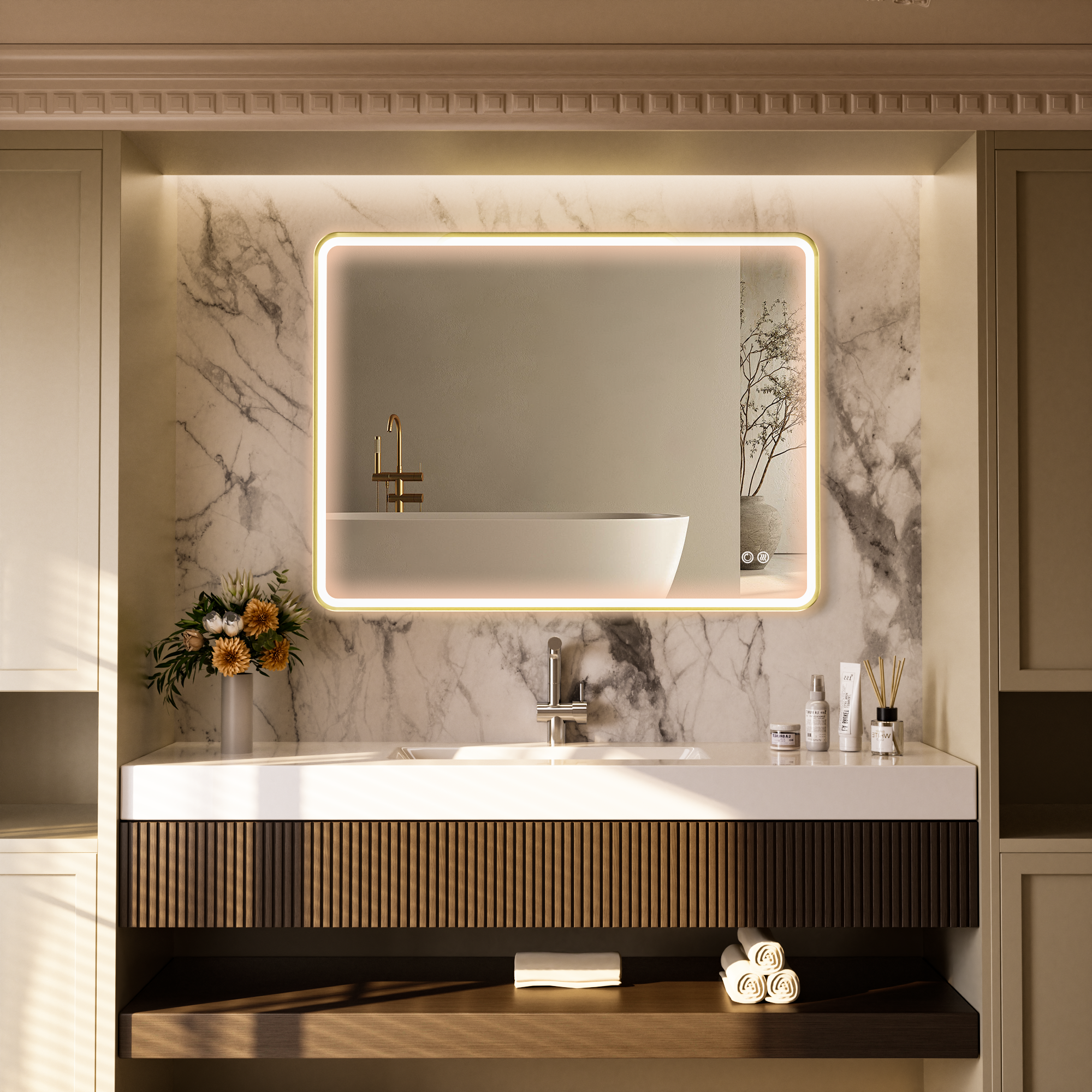 FLASHY Aluminum Framed Rounded LED Mirror with Front Light