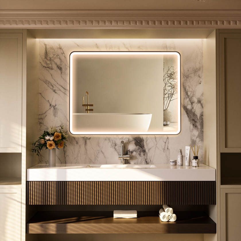 FLASHY Aluminum Framed Rounded LED Mirror with Front Light
