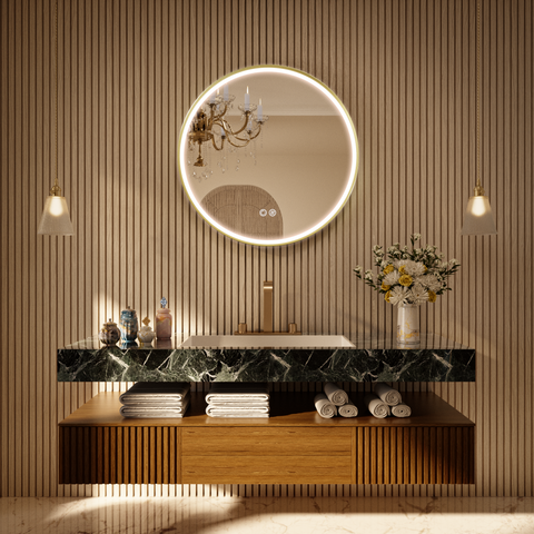 LITEY Aluminum Framed Round LED Mirror with Edge LED Light