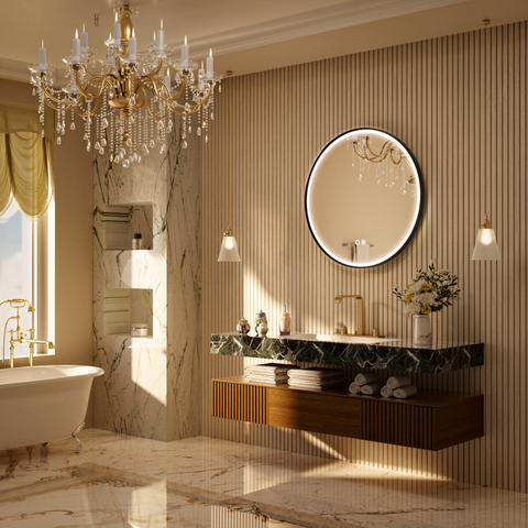 LITEY Aluminum Framed Round LED Mirror with Edge LED Light