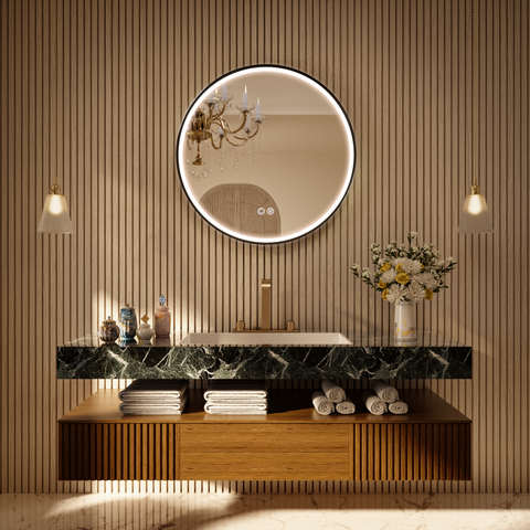 LITEY Aluminum Framed Round LED Mirror with Edge LED Light
