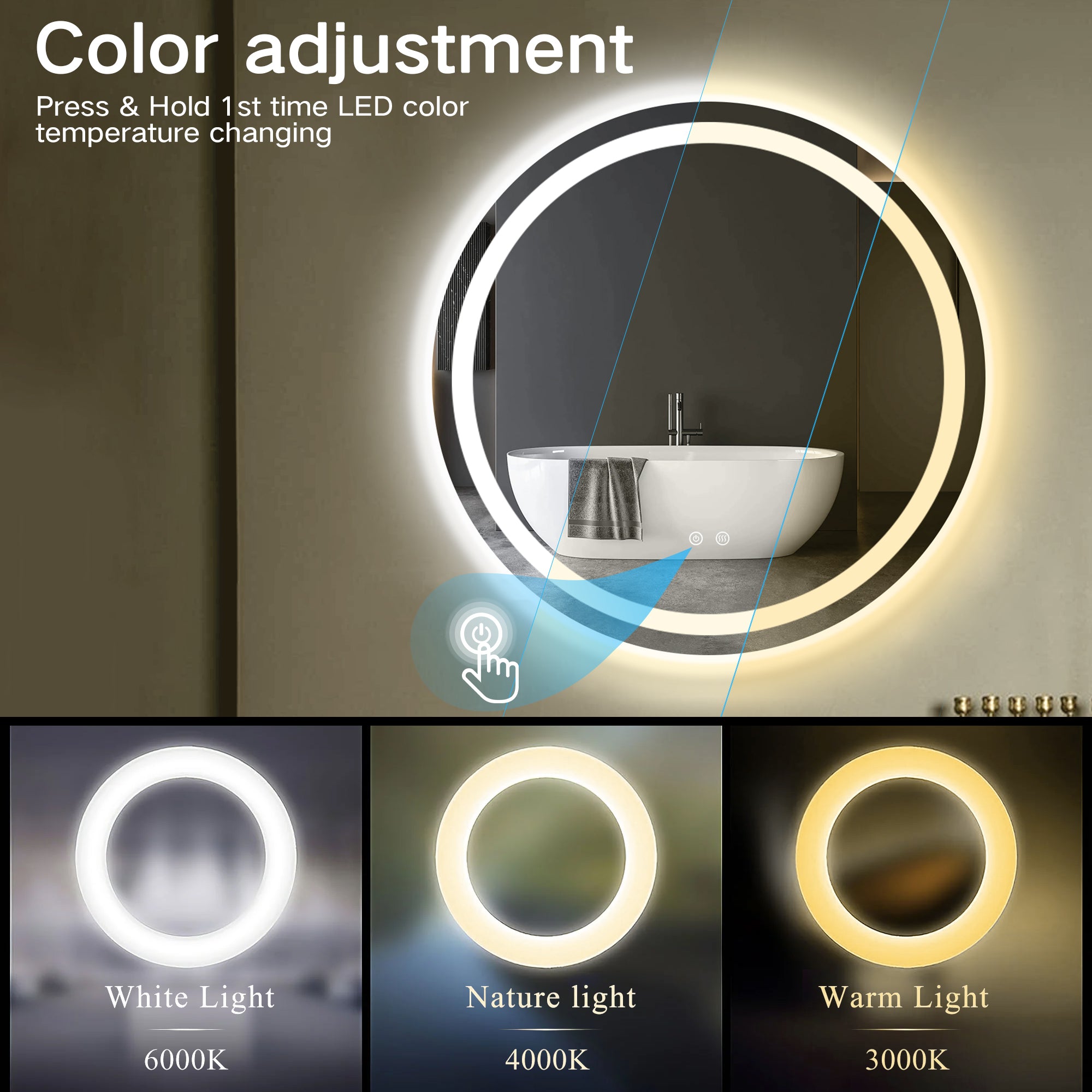 HALO Round Frameless Custom LED Mirror