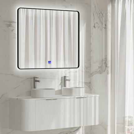 GLISMA Rounded Metal Black Framed Custom LED Mirror