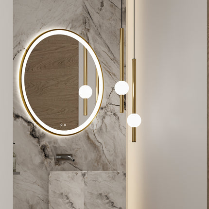 ELOREN Round Metal Gold Framed Custom LED Mirror