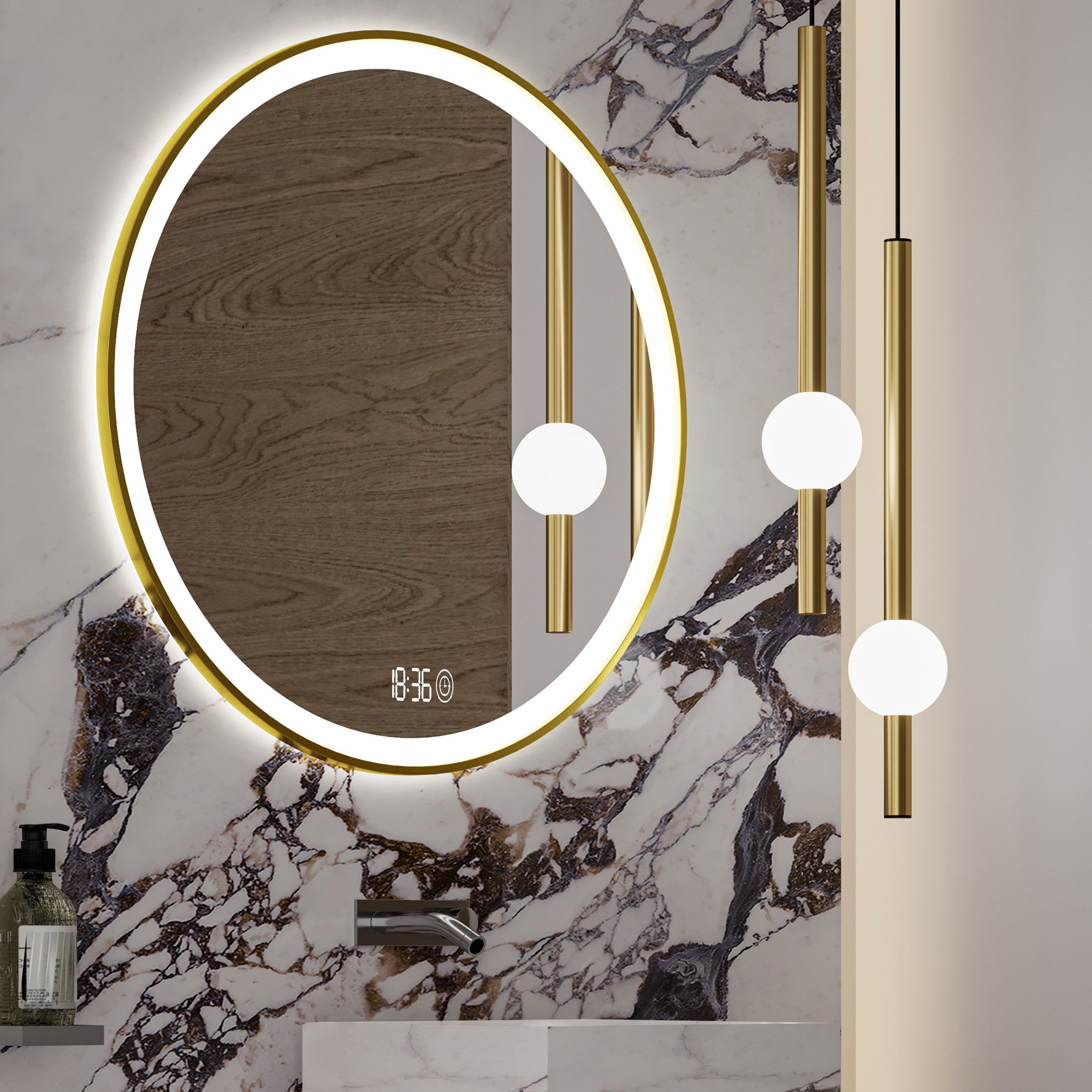 ZEPHIA Round Metal Gold Framed Custom LED Mirror