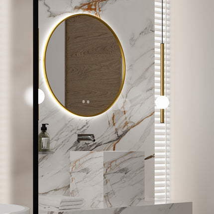 LUXORO Round Metal Gold Framed Custom LED Mirror