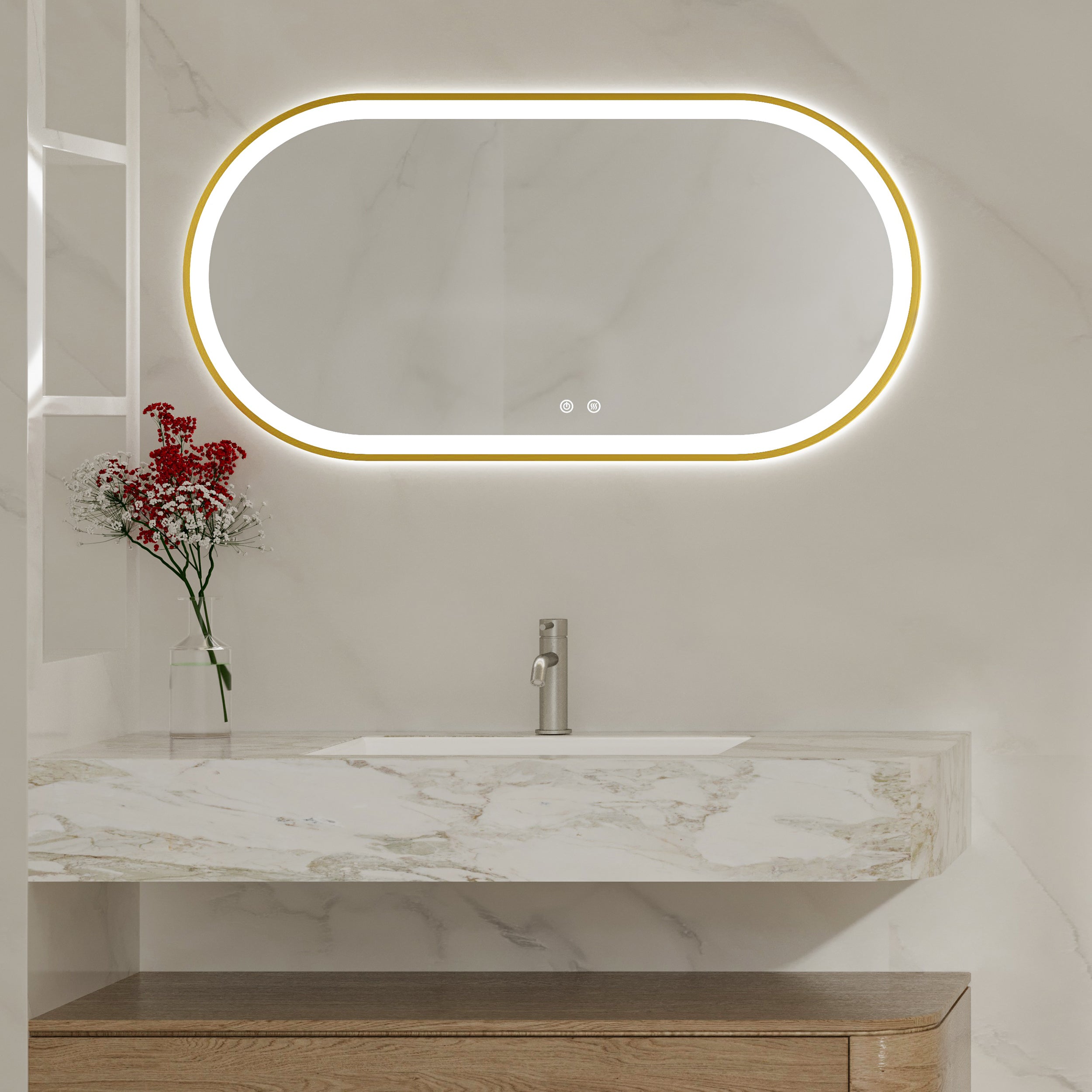 OPHIRA Capsule Metal Gold Framed Custom LED Mirror