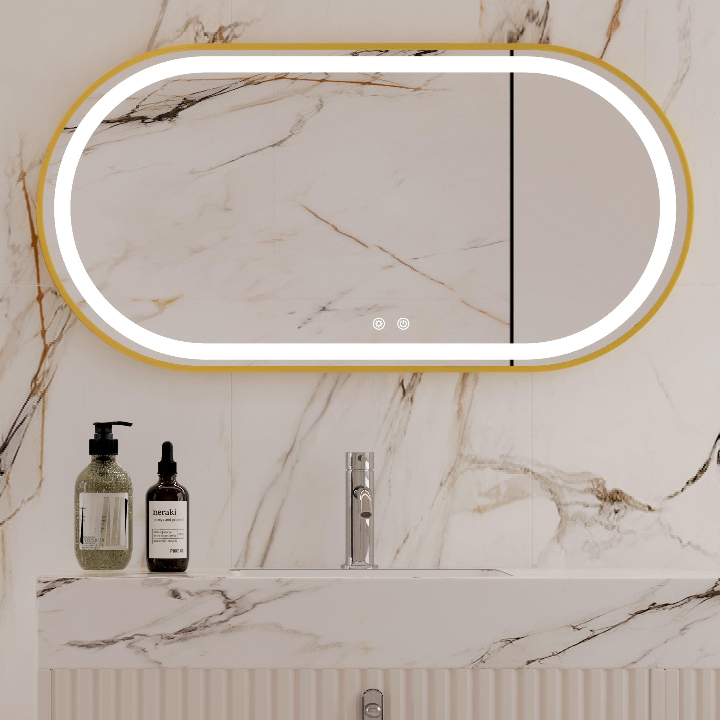 BRYNNI Capsule Metal Gold Framed Custom LED Mirror