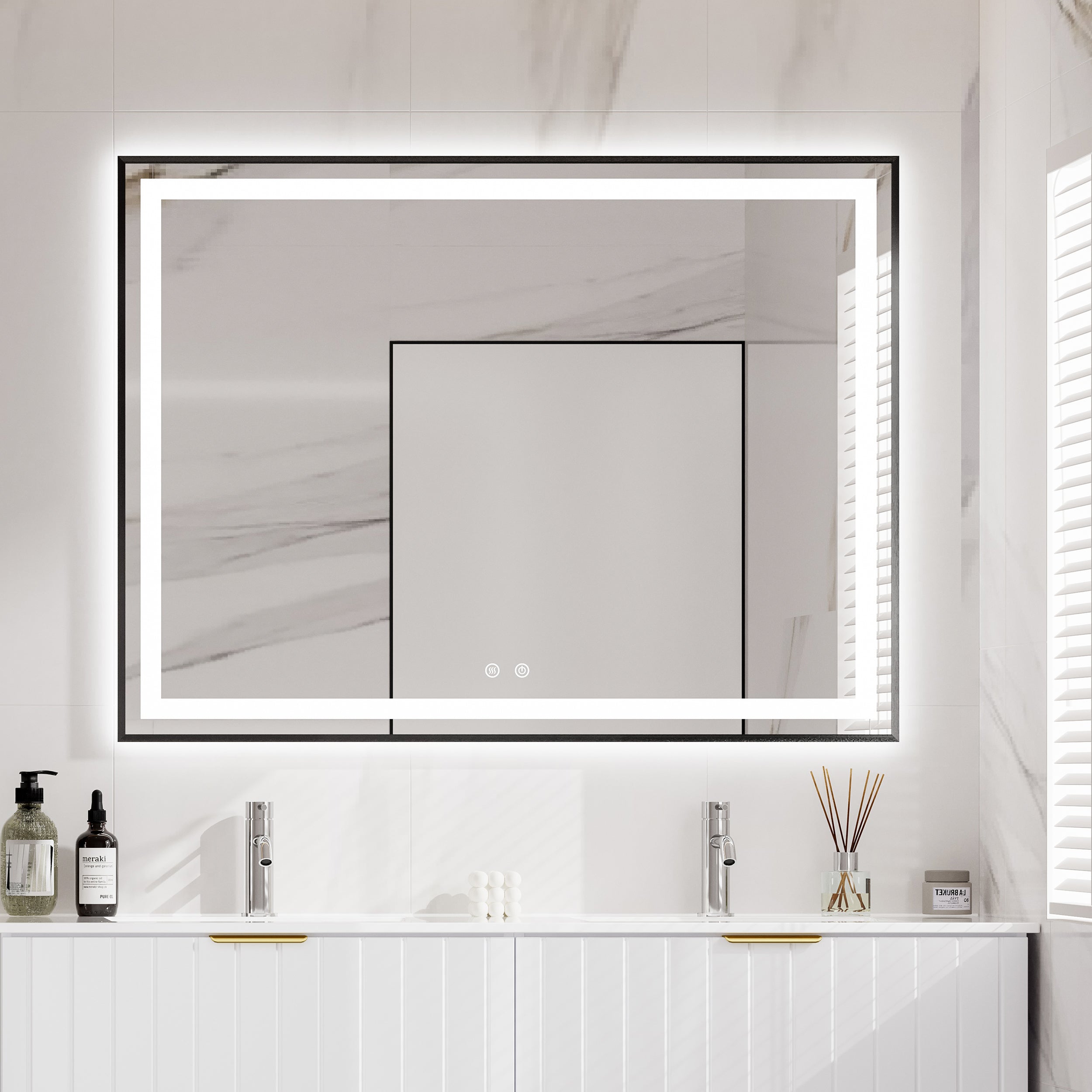 LUMORA Rectangular Metal Black Framed Custom LED Mirror