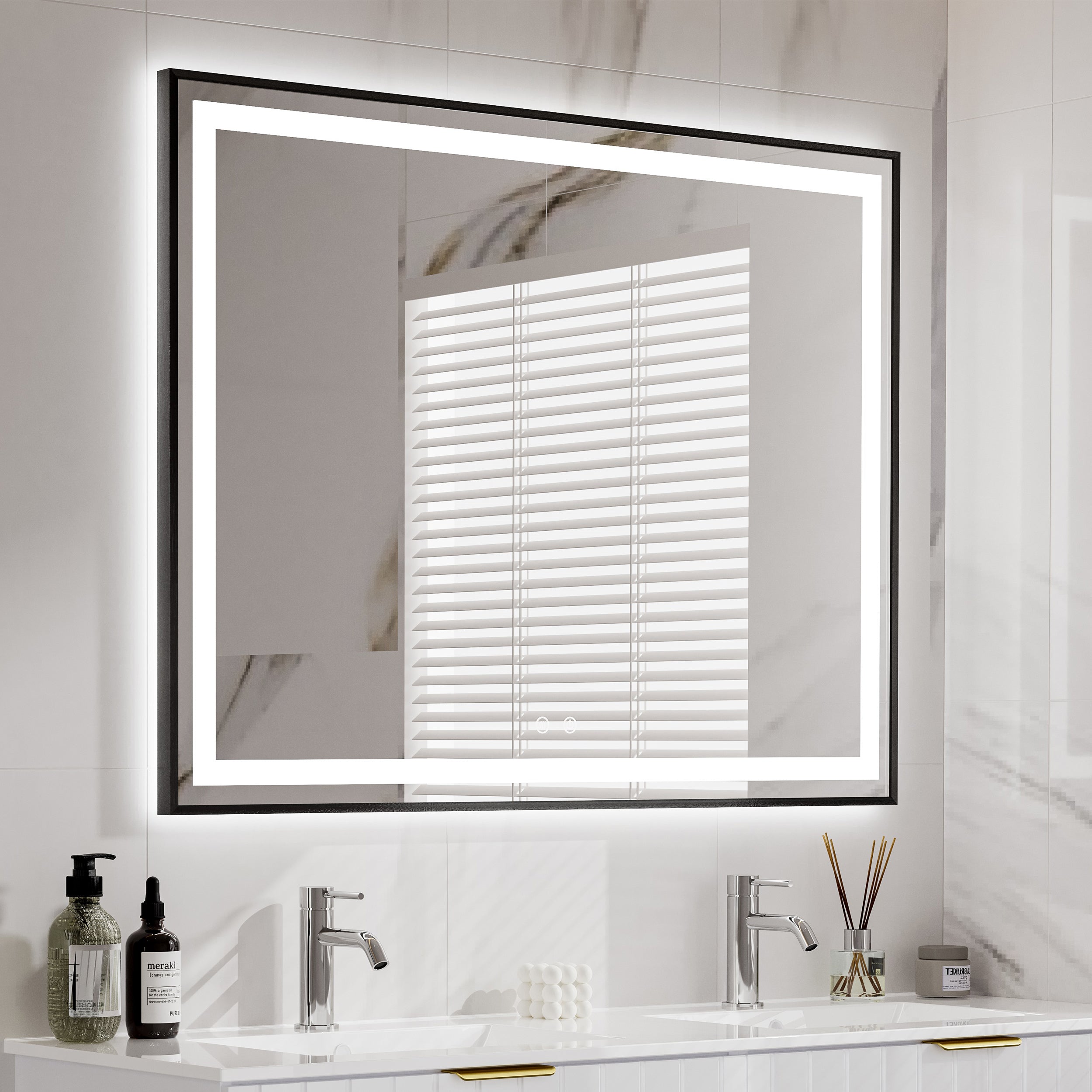 LUMORA Rectangular Metal Black Framed Custom LED Mirror