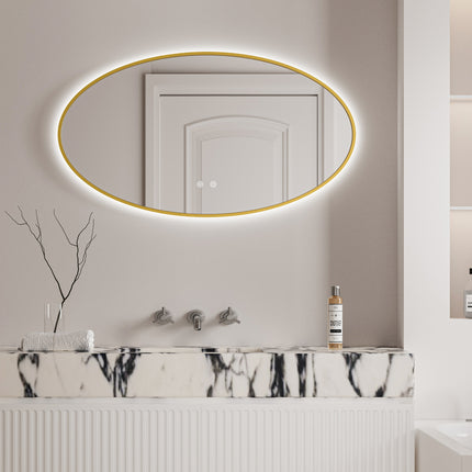 RADIYA Oval Metal Gold Framed Custom LED Mirror