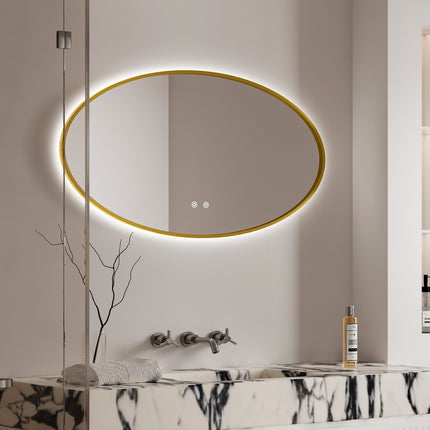 RADIYA Oval Metal Gold Framed Custom LED Mirror