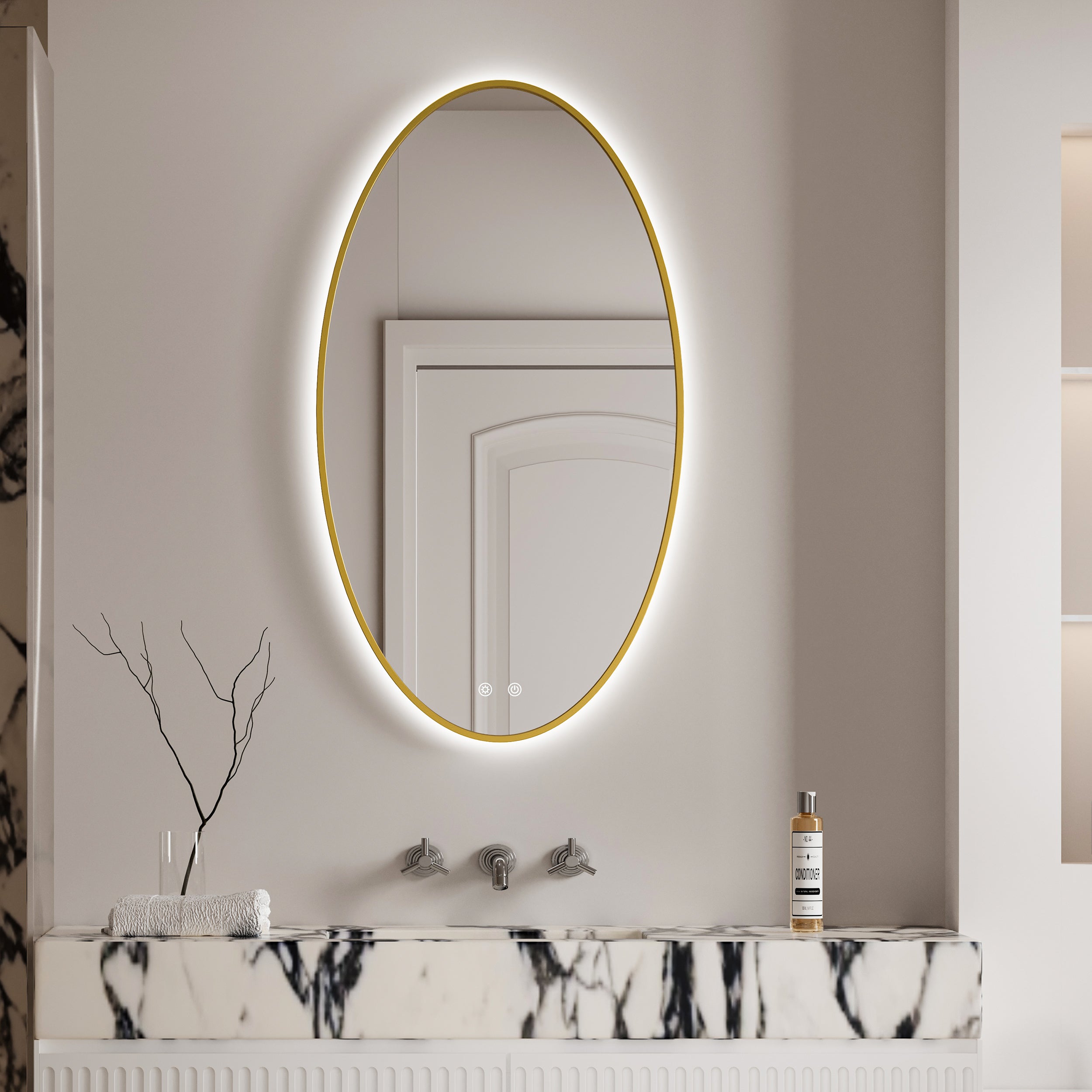 GLYSSA Oval Metal Gold Framed Custom LED Mirror