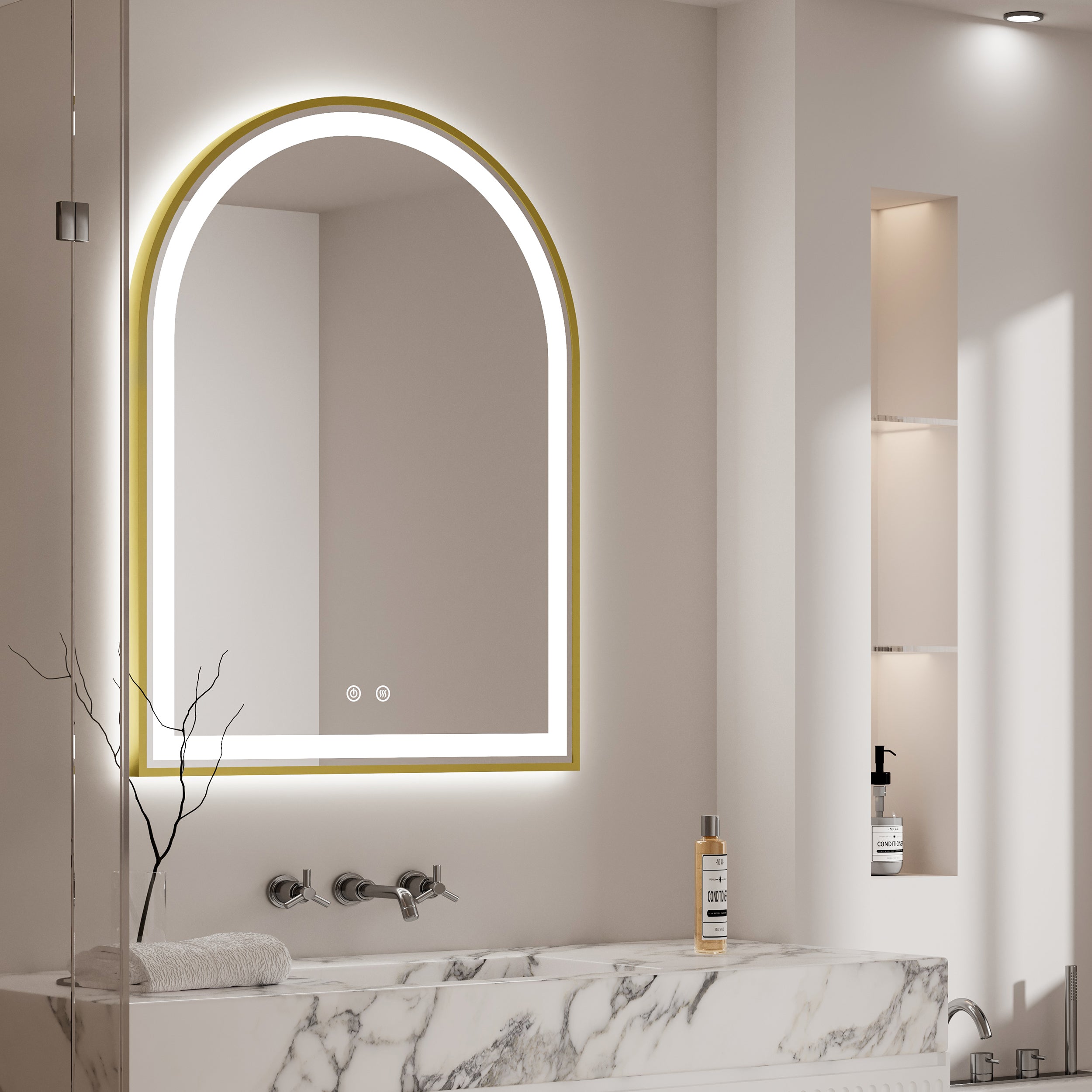 STELLA Arched Metal Gold Framed Custom LED Mirror