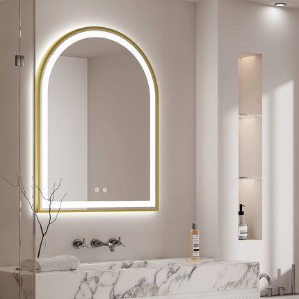 STELLA Arched Metal Gold Framed Custom LED Mirror