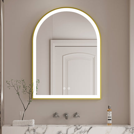 LIVORA Arched Metal Gold Framed Custom LED Mirror