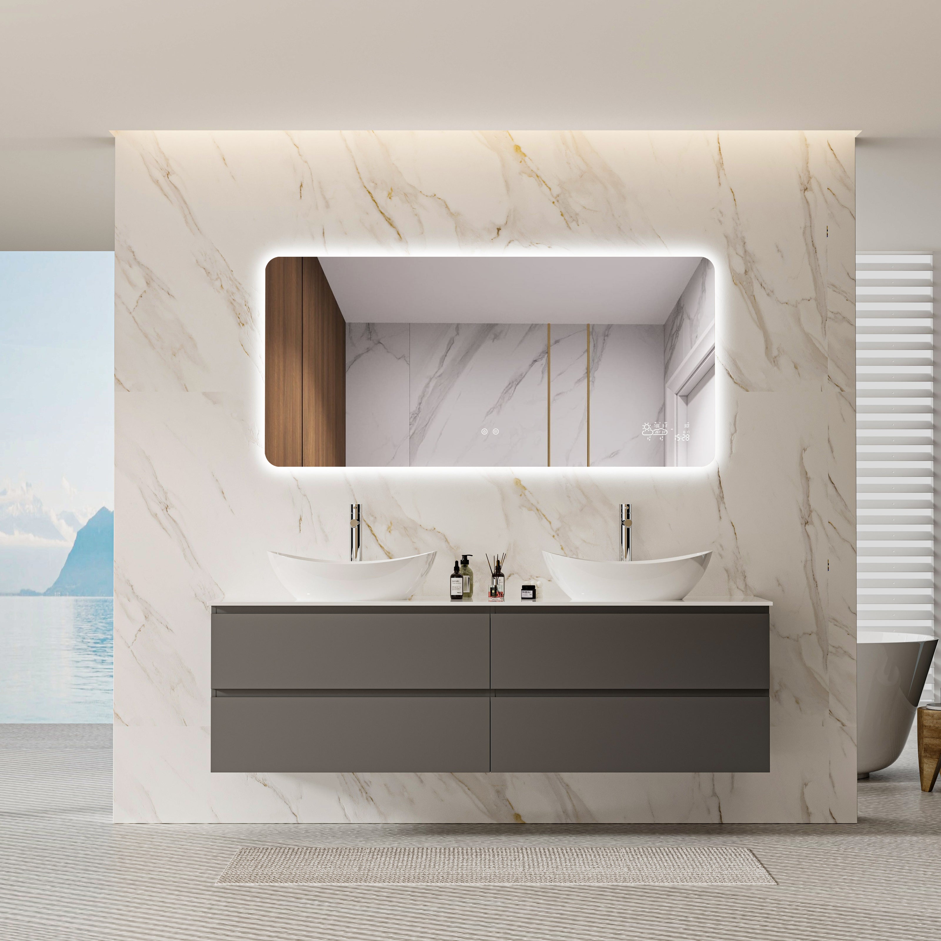 File Mirror Led THARROS Rounded Frameless Custom LED Mirror